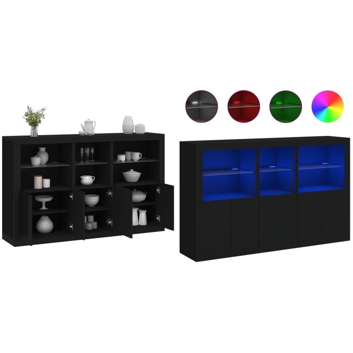 Servanta cu lumini LED, negru, 162x37x100 cm