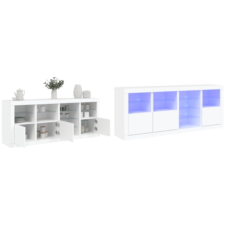 Servanta cu lumini LED, alb, 164x37x67 cm