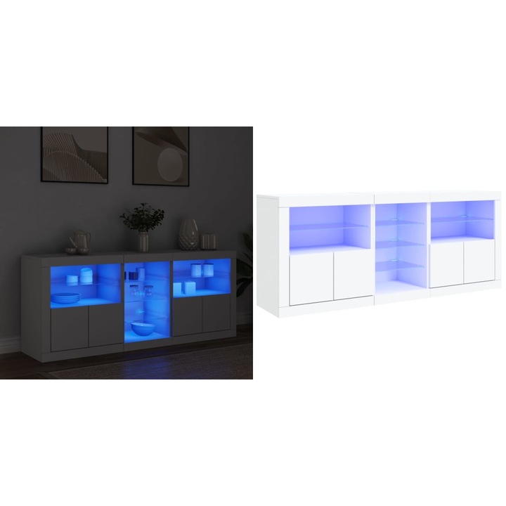 Servanta cu lumini LED, alb, 162x37x67 cm