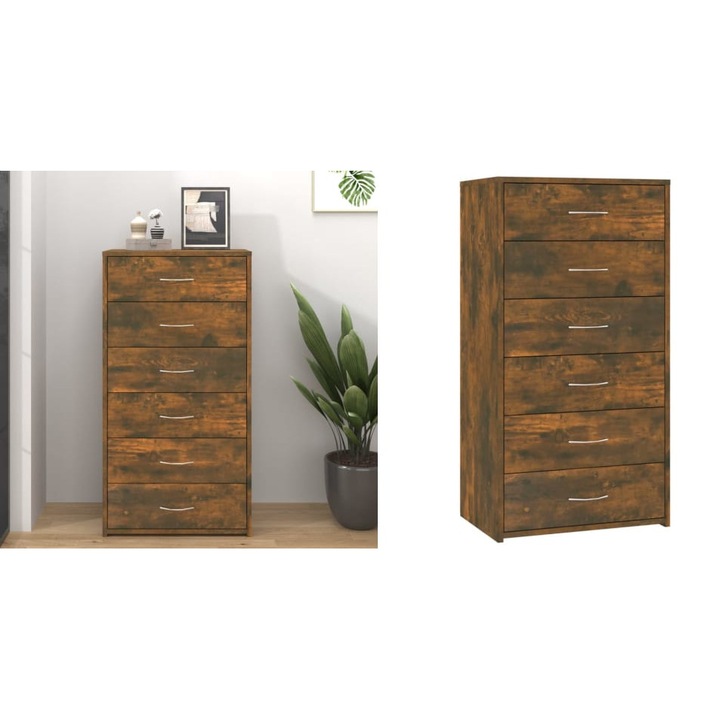 Servanta cu 6 sertare, stejar fumuriu, 50x34x96 cm, lemn