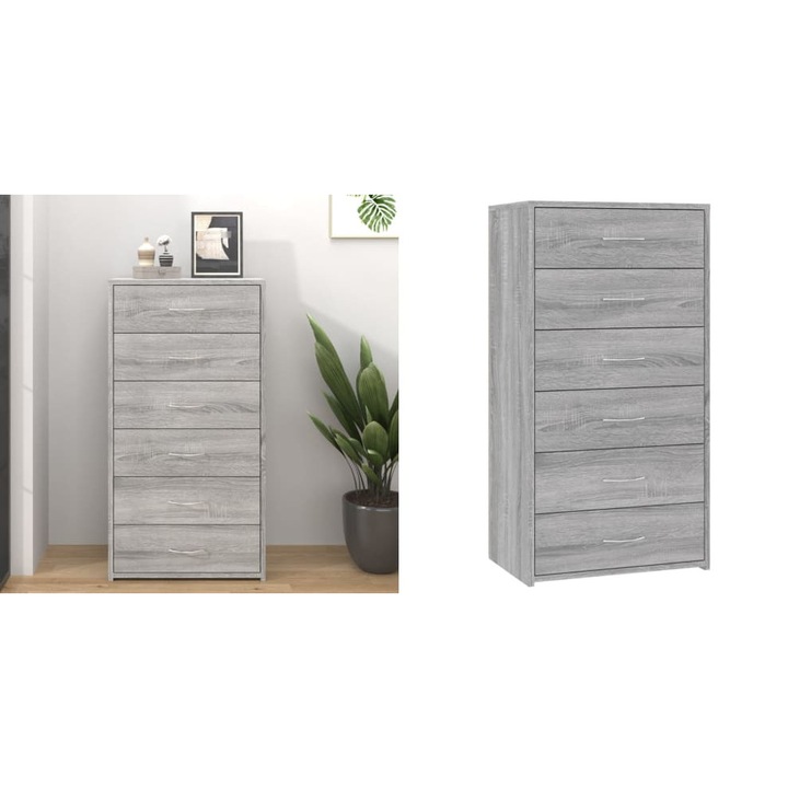 Servanta cu 6 sertare, stejar fumuriu, 50x34x96 cm, lemn