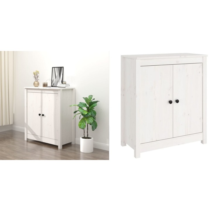 Servanta, alb, 70x35x80 cm, lemn masiv de pin