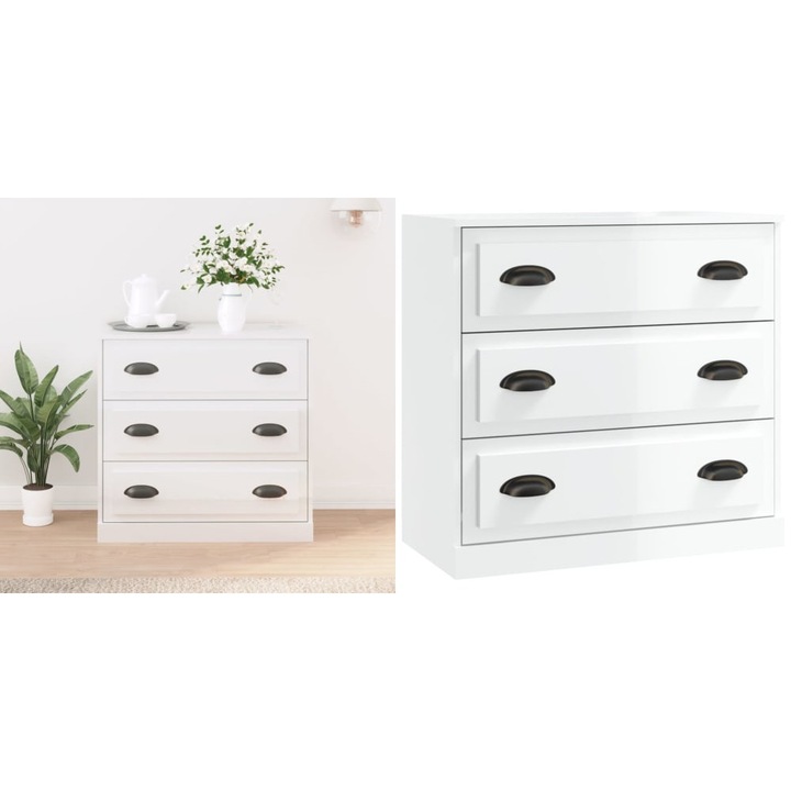 Servanta, alb extralucios, 70x35, 5x67, 5 cm, lemn prelucrat