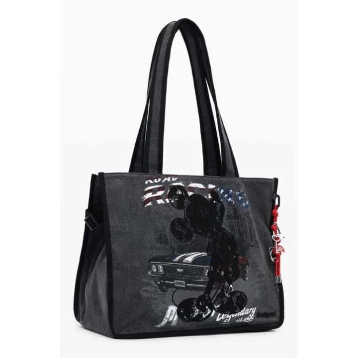Sokoldalú női táska, utazó / bevásárló, kézi és válltáska, Desigual, Mickey Studs Khiva sorozat, Sötétszürke