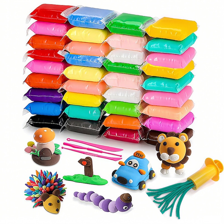 Set lut modelabil cu 36 culori, unelte si matrita, non-toxic, pentru copii peste 3 ani