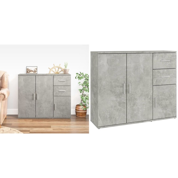 Servanta, gri beton, 91x29, 5x75 cm, lemn prelucrat