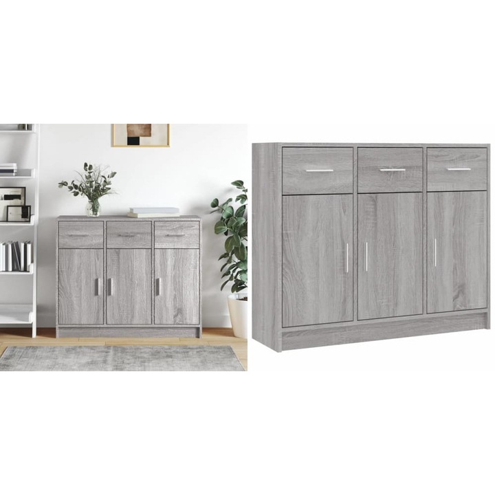 Servanta, gri sonoma, 91x28x75 cm, lemn prelucrat