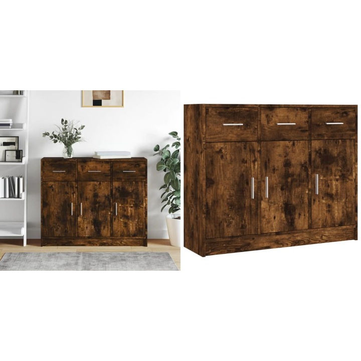 Servanta, stejar afumat, 91x28x75 cm, lemn prelucrat
