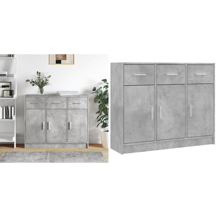Servanta, gri beton, 91x28x75 cm, lemn prelucrat
