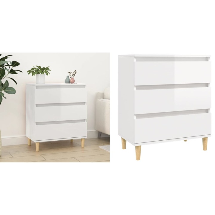 Servanta, alb extralucios, 60x35x70 cm, lemn prelucrat