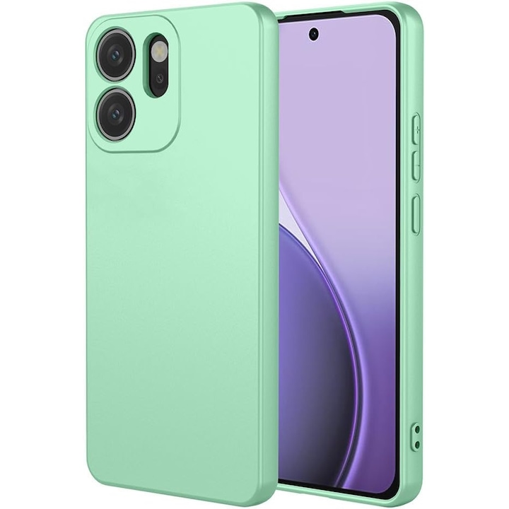 Husa pentru Oppo Reno 14F, 14FS 5G Liquid Silicone, subtire, captusita cu microfibra, anti amprenta, protectie camera foto, verde deschis
