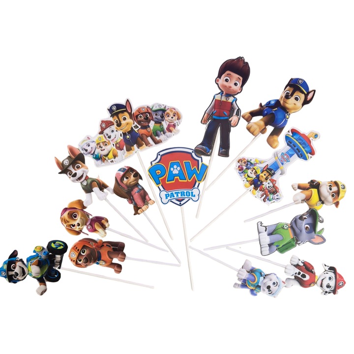Decoratiune topper tort, EBIN, Paw Patrol, set 14 piese, multicolor
