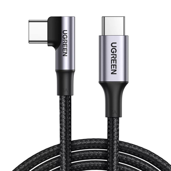 UGREEN USB-C - USB-C kábel, 100W, 5A, 90 fokos szög, 1m, fekete