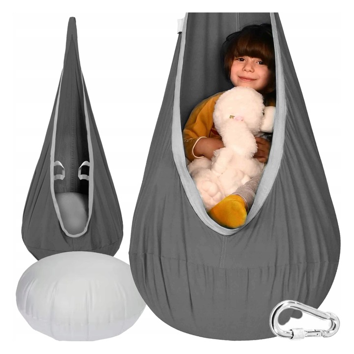 Люлка тип пашкул за деца, Zola, надуваема възглавница, 70 x 150 см, поддържано тегло 60 кг, вътрешна/външна, сива