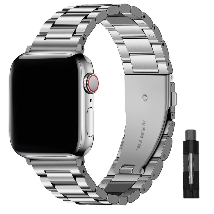 Curea metalica premium, pentru Apple Watch Ultra/SE/10/9/8/7/6/5/4/3/2/1, Display 38/40/41mm, Argint