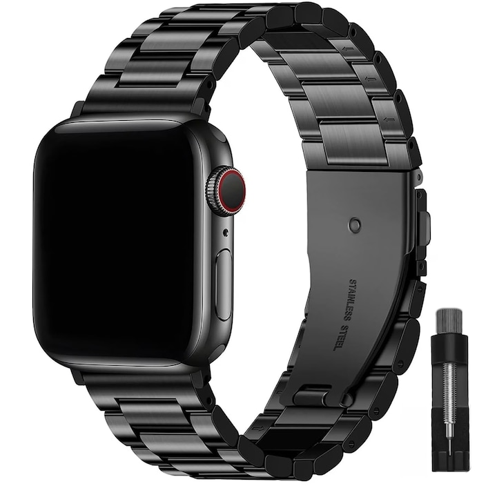 Curea metalica premium, pentru Apple Watch Ultra/SE/10/9/8/7/6/5/4/3/2/1, Display 38/40/41mm, Negru