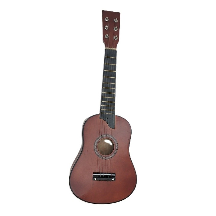 Gyermekgitár, fából és műanyagból, kezdőknek, 63,5 x 22 x 5,8 cm, barna