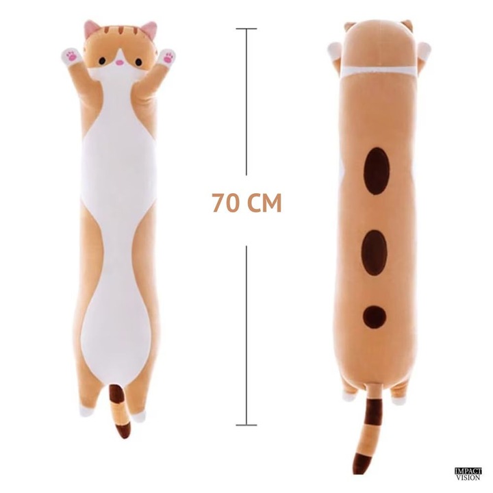 Jucărie de Pluș Pisică, Impact Vision, Tip Pernă, Hipoalergenică, Bej, 70 cm