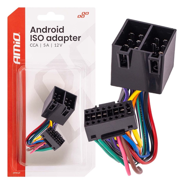 Adaptor radio Android ISO AMIO, 5A, 12V, CCA, pentru sistemele multimedia auto