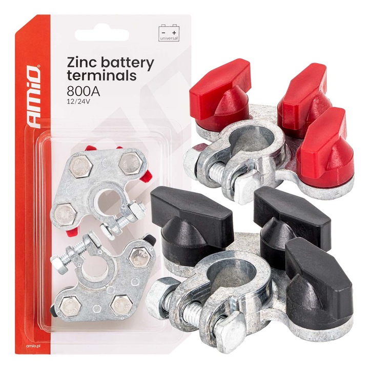 Akkumulátor saruk, AMIO, horganyzott, 800A, 2 darabos készlet
