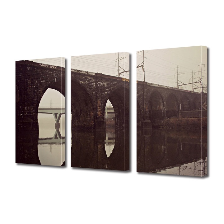 Set Tablouri Muilticanvas 3 Piese Vintage Aspect Retro Pod de cale ferata 100 x 210 cm