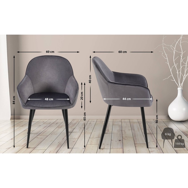 Scaun de masa Boise catifea gri inchis