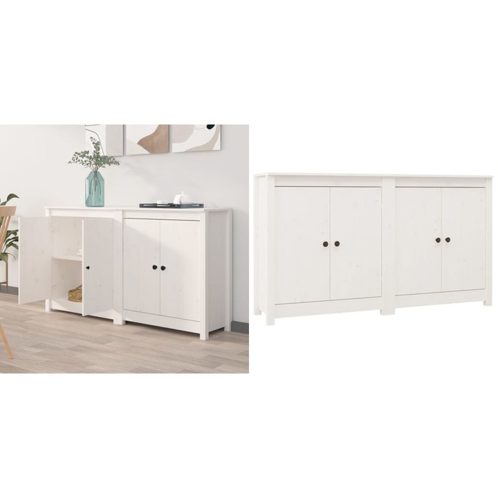 Servante, 2 buc., alb, 70x35x80 cm, lemn masiv de pin