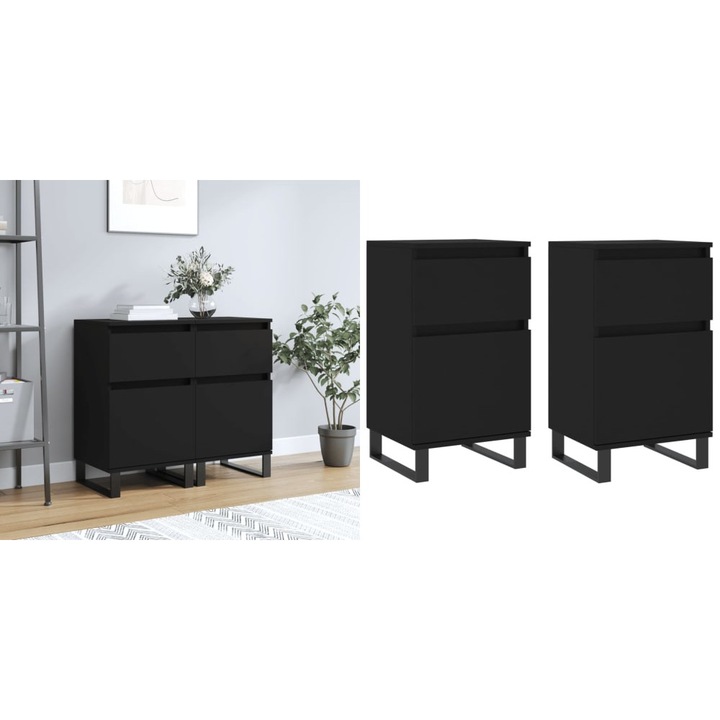 Servante, 2 buc., negru, 40x35x70 cm, lemn prelucrat