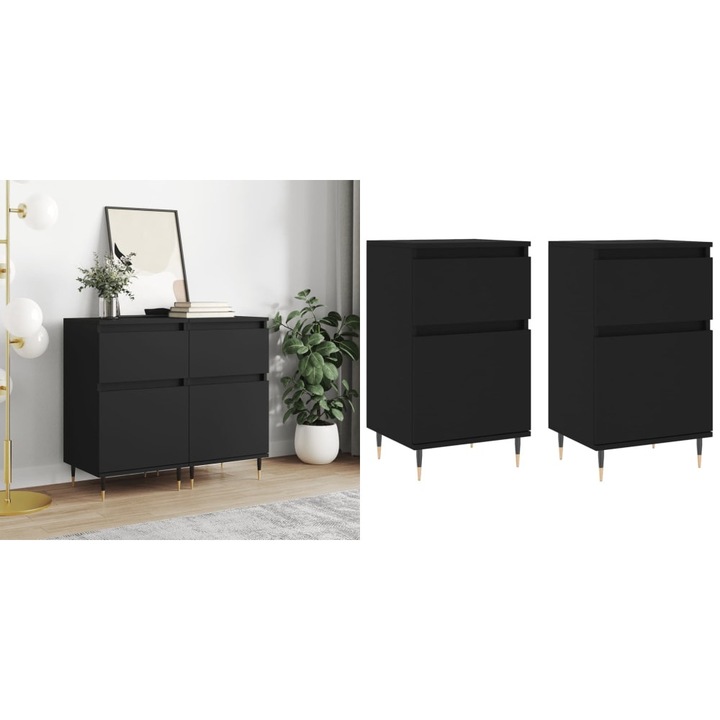 Servante, 2 buc., negru, 40x35x70 cm, lemn prelucrat