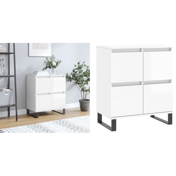 Servanta, alb extralucios, 60x35x70 cm, lemn prelucrat