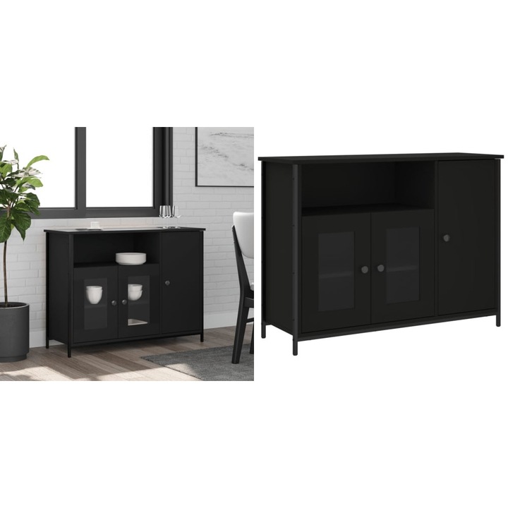 Servanta, negru, 100x35x75 cm, lemn prelucrat