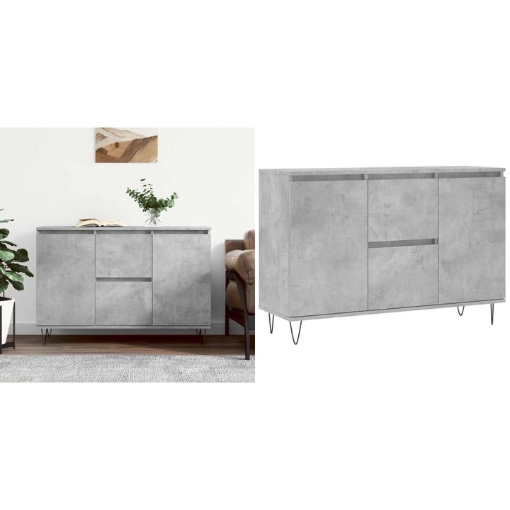 Servanta, gri beton, 104x35x70 cm, lemn prelucrat