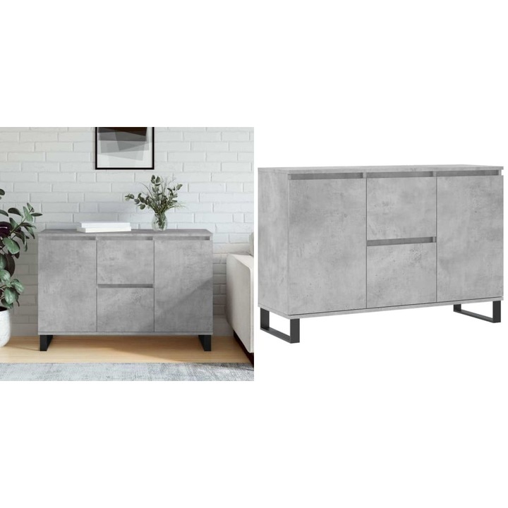 Servanta, gri beton, 101, 5x35x70 cm, lemn prelucrat