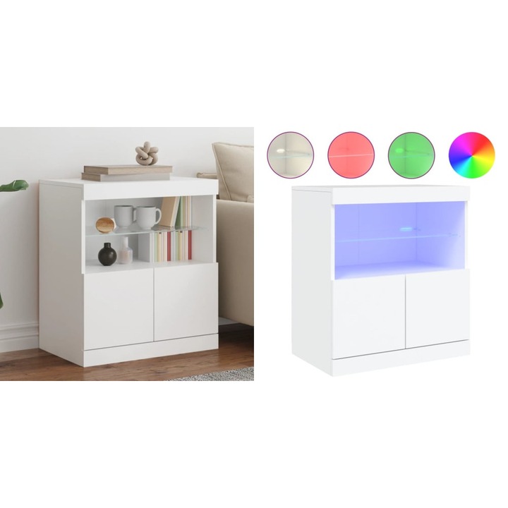 Servanta cu lumini LED, alb, 60x37x67 cm