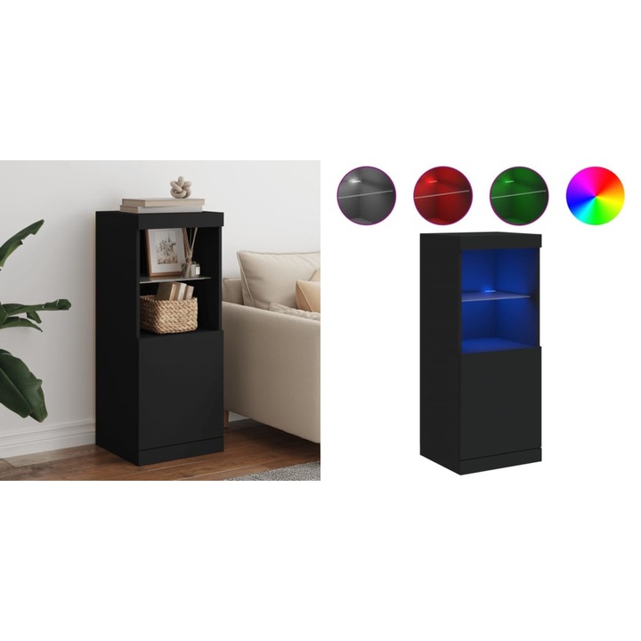Servanta cu lumini LED, negru, 41x37x100 cm