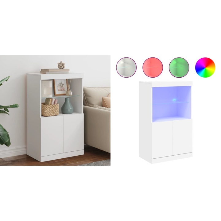 Servanta cu lumini LED, alb, 60, 5x37x100 cm
