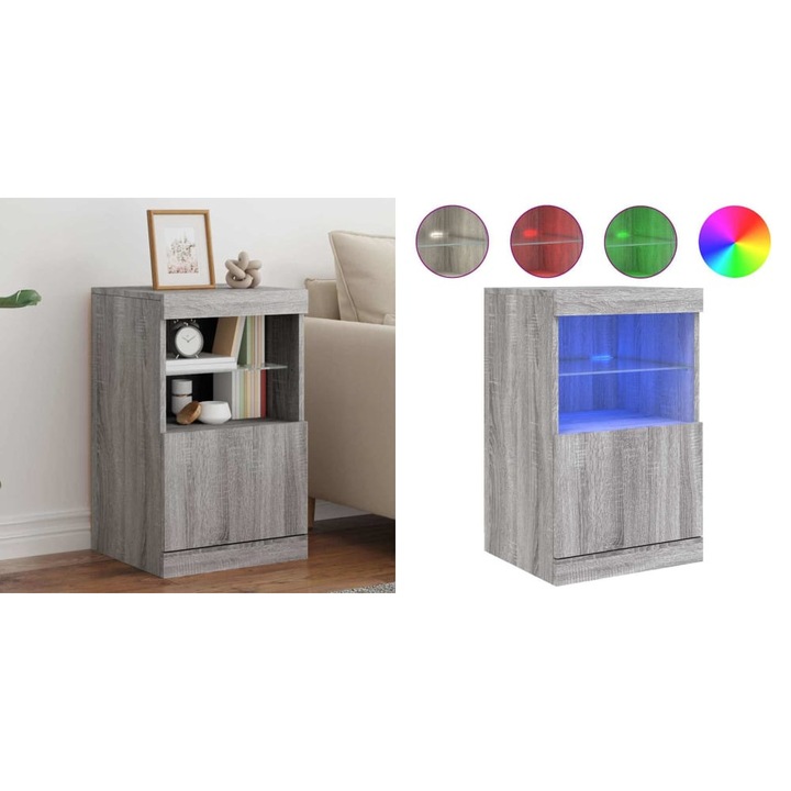 Servanta cu lumini LED, gri sonoma, 41x37x67 cm