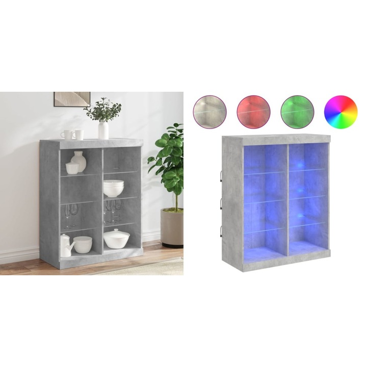 Servanta cu lumini LED, gri beton, 81x37x100 cm