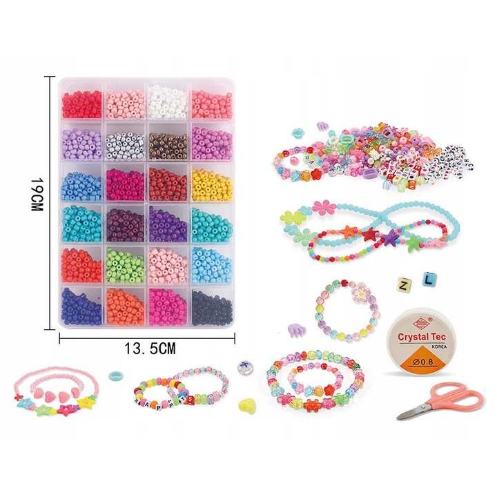 Set de artizanat, 24 culori, Askato, bratari, 6,8cm, varsta recomandata 3 ani+