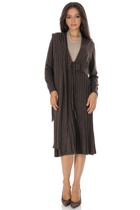 Rochie tricotata midi cu cardigan atasat si o esarfa Maro Roh DR4789, Onesize