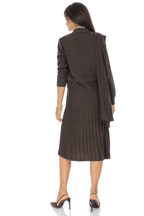 Midi ruha mellénnyel, ROH, barna, One Size, 2 az 1-ben, levehető sál