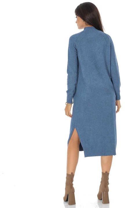 Kötött midi ruha, ROH, kontrasztos design, rózsa, kék, One Size