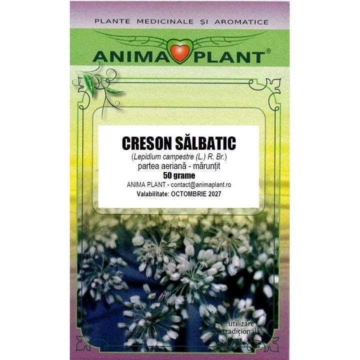 CRESON SALBATIC, Lepidium campestre (L.) R. Br., partea aeriana, maruntit, Anima Plant, 50 grame, cutie MM