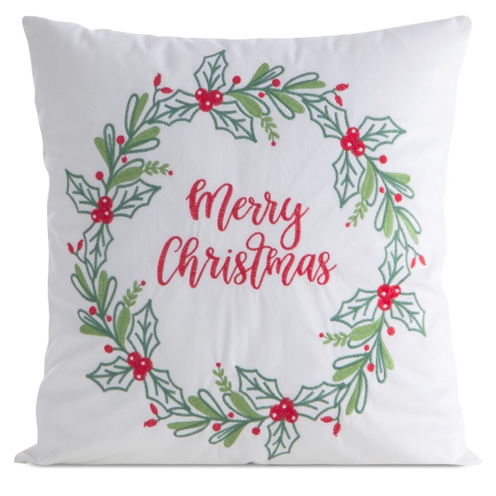 Fata de perna cu motiv de Craciun CHP221 45 x 45 Eurofirany alb