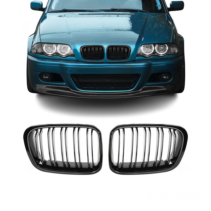 Двойни бъбреци за BMW Серия 3 E46 Седан/Комби 1998-2001 Черен Гланц