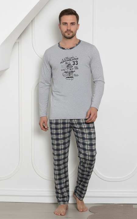 Pijama lunga bumbac pentru barbati, batal marime mare gri 833 12156, Gri
