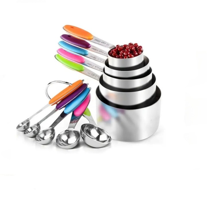 Set 10 cupe pentru masurare, silicon/inox, multicolor