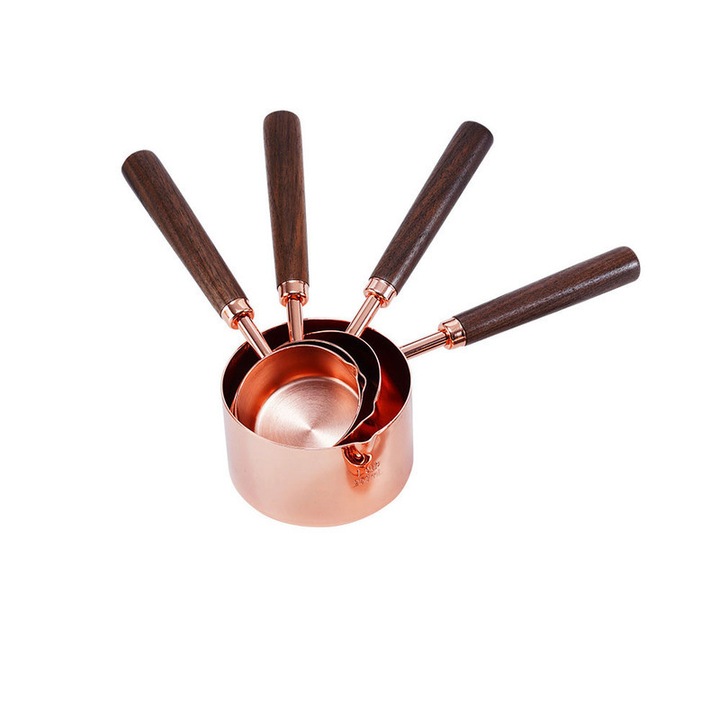 Set 4 cupe de masurare, inox/lemn, design stivuibil