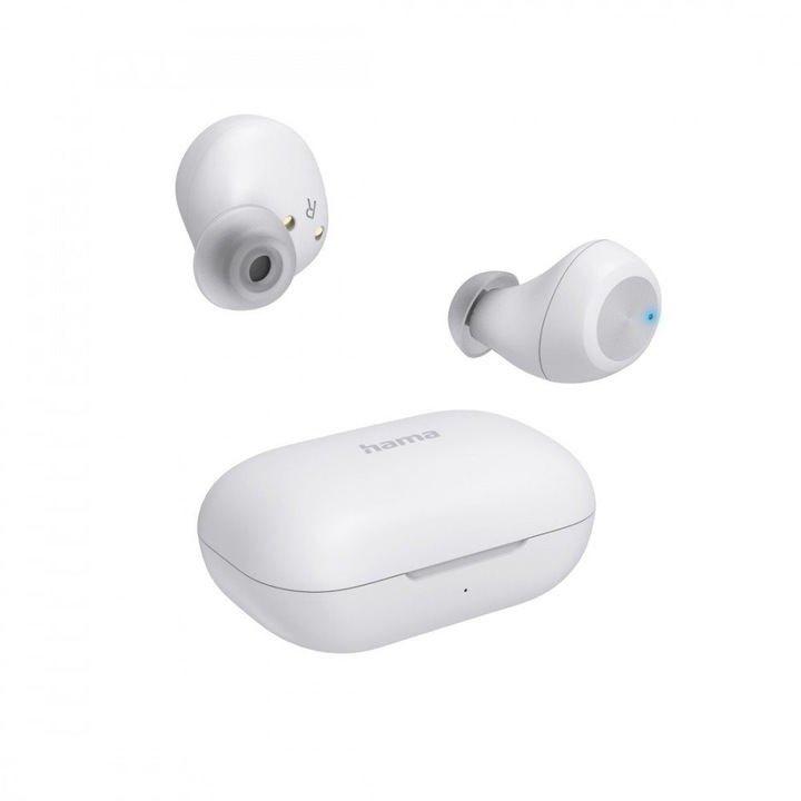 Casti wireless Hama, 3 moduri de corector, impermeabile IPX4, control tactil, set cu 3 dimensiuni de dopuri