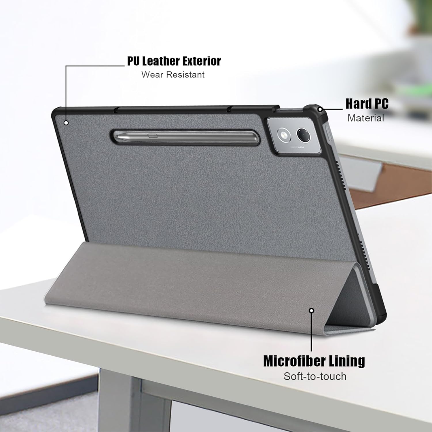 Husa tableta pentru, Lenovo Idea Tab Pro 12.7 inch 2025, TB-373FU/TB-373ZC/TB-375FC, auto functie sleep/wake tip stand, Gri